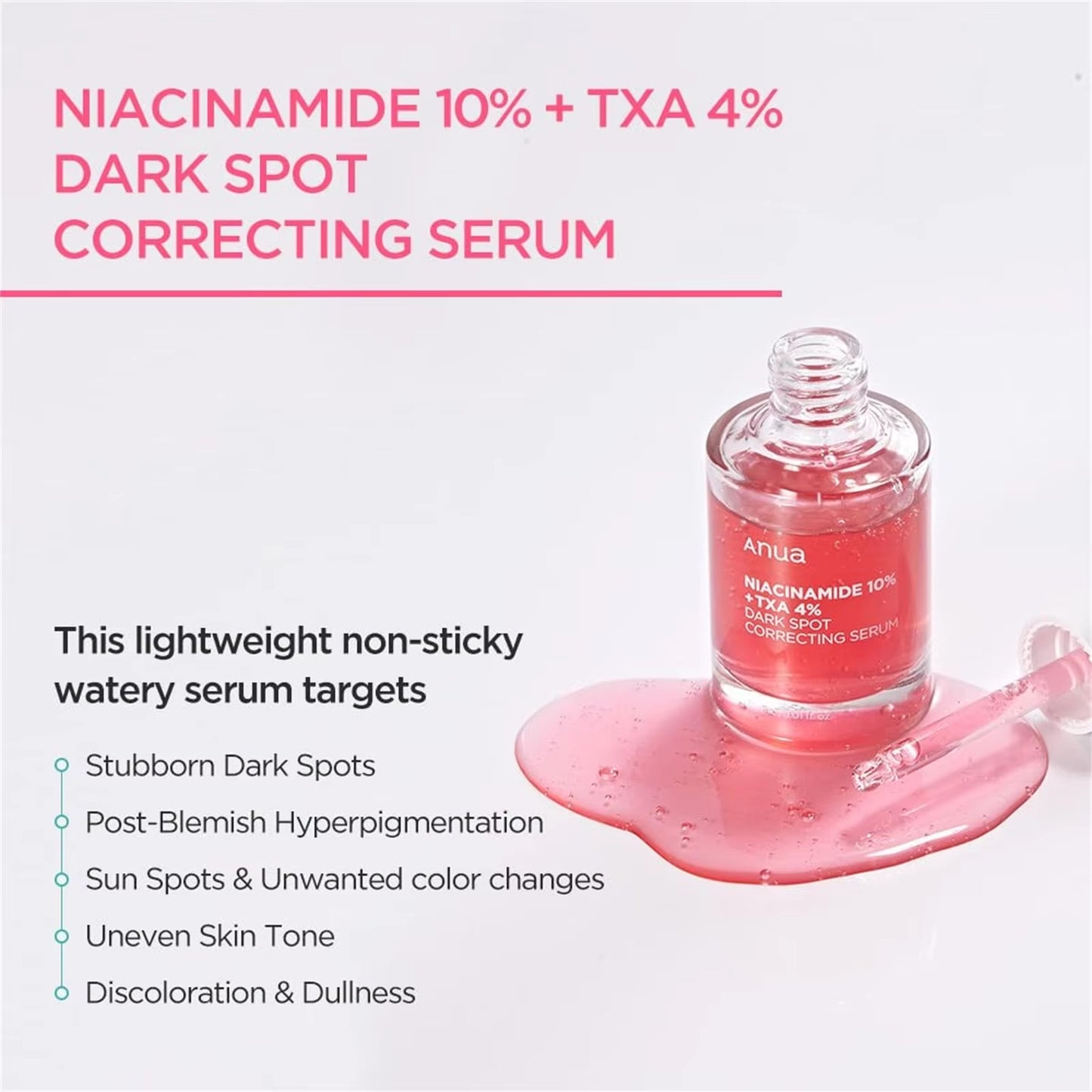 Anua Dark Correcting Essence 10% Niacinamide+ 4% Tranexamic for Post-Acne Marks Hyperpigmentation and Even Skin Tone 30Ml